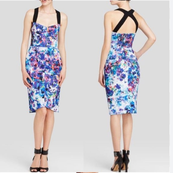 ⭕️ PRICE FIRM Black Halo Lopez Floral Multicolored Halter Dress Size 0 - Picture 2 of 6